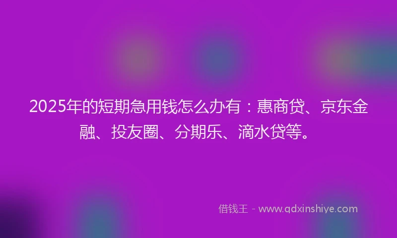 2025年的短期急用钱怎么办有：惠商贷、京东金融、投友圈、分期乐、滴水贷等。