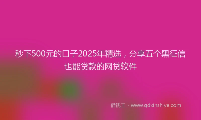 秒下500元的口子2025年精选，分享五个黑征信也能贷款的网贷软件