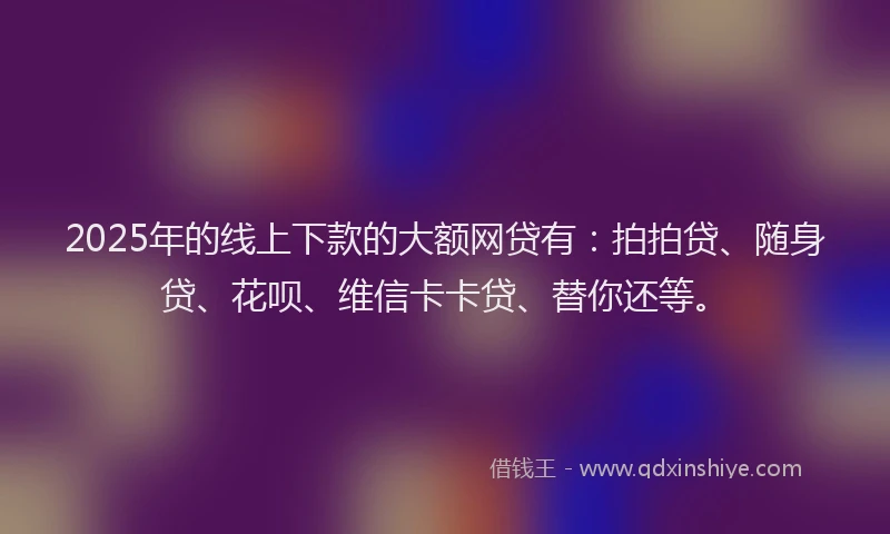 2025年的线上下款的大额网贷有：拍拍贷、随身贷、花呗、维信卡卡贷、替你还等。
