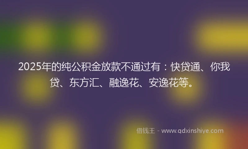 2025年的纯公积金放款不通过有：快贷通、你我贷、东方汇、融逸花、安逸花等。