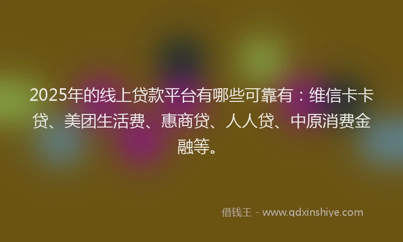 2025年的线上贷款平台有哪些可靠有：维信卡卡贷、美团生活费、惠商贷、人人贷、中原消费金融等。