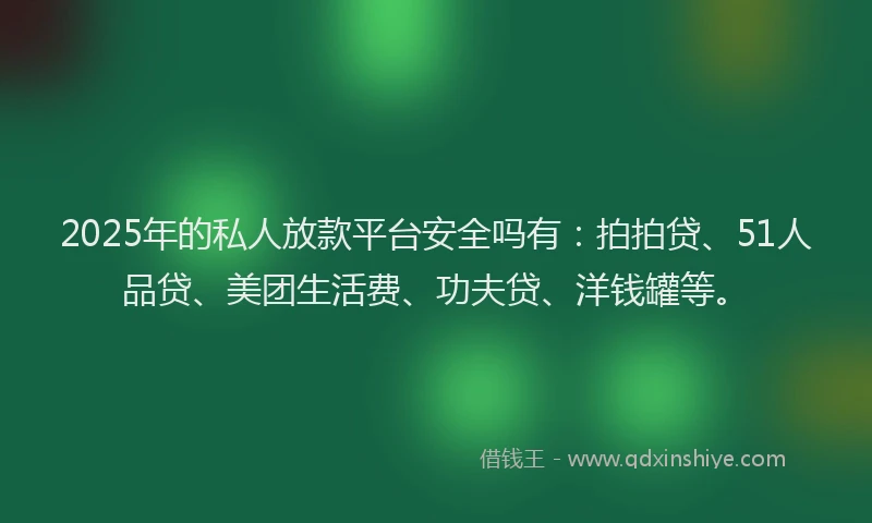 2025年的私人放款平台安全吗有：拍拍贷、51人品贷、美团生活费、功夫贷、洋钱罐等。