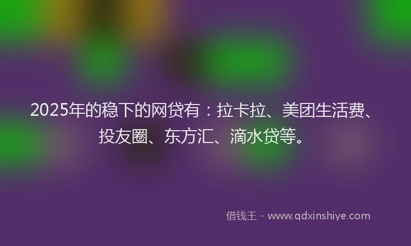 2025年的稳下的网贷有：拉卡拉、美团生活费、投友圈、东方汇、滴水贷等。