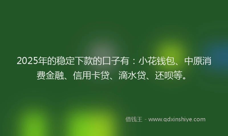 2025年的稳定下款的口子有：小花钱包、中原消费金融、信用卡贷、滴水贷、还呗等。