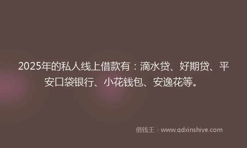 2025年的私人线上借款有：滴水贷、好期贷、平安口袋银行、小花钱包、安逸花等。