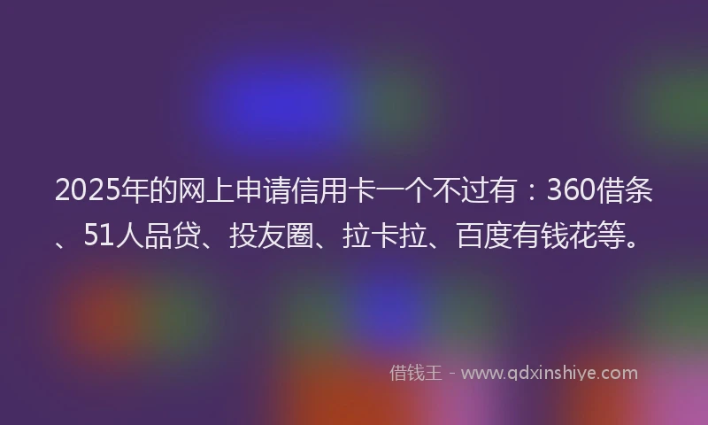 2025年的网上申请信用卡一个不过有：360借条、51人品贷、投友圈、拉卡拉、百度有钱花等。