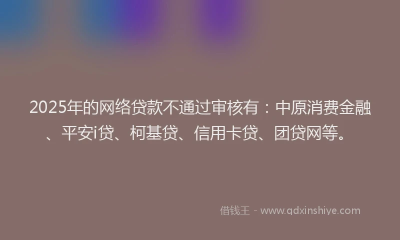2025年的网络贷款不通过审核有：中原消费金融、平安i贷、柯基贷、信用卡贷、团贷网等。