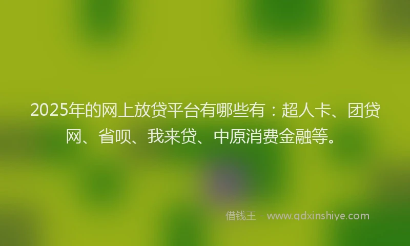 2025年的网上放贷平台有哪些有：超人卡、团贷网、省呗、我来贷、中原消费金融等。