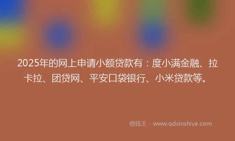 2025年的网上申请小额贷款有：度小满金融、拉卡拉、团贷网、平安口袋银行、小米贷款等。