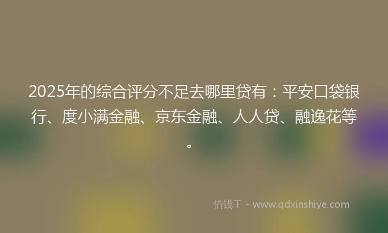 2025年的综合评分不足去哪里贷有：平安口袋银行、度小满金融、京东金融、人人贷、融逸花等。