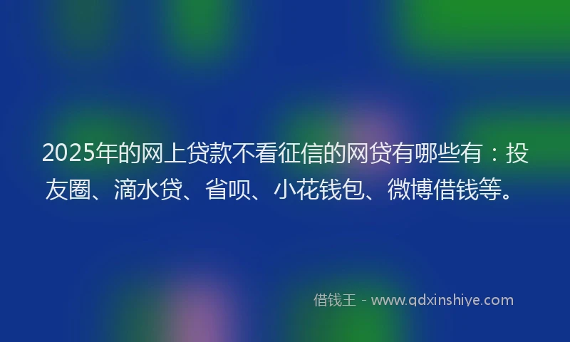 2025年的网上贷款不看征信的网贷有哪些有：投友圈、滴水贷、省呗、小花钱包、微博借钱等。