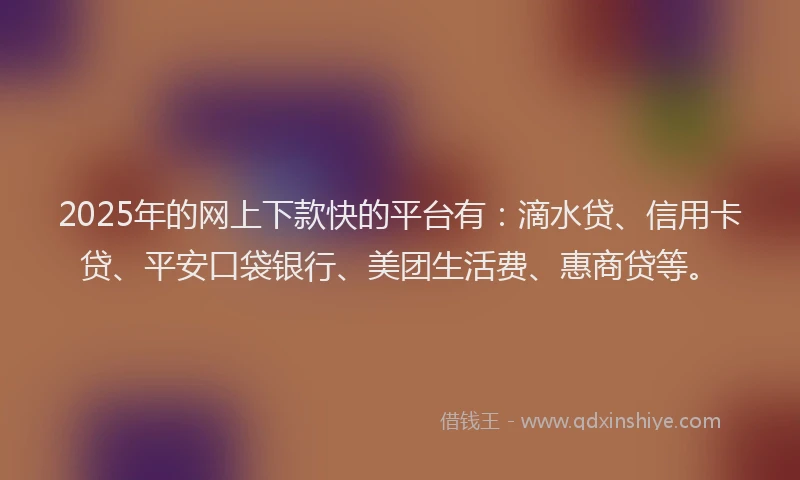 2025年的网上下款快的平台有：滴水贷、信用卡贷、平安口袋银行、美团生活费、惠商贷等。