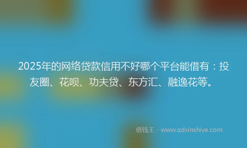 2025年的网络贷款信用不好哪个平台能借有：投友圈、花呗、功夫贷、东方汇、融逸花等。