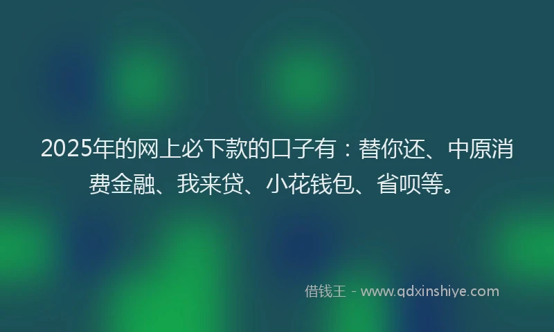 2025年的网上必下款的口子有：替你还、中原消费金融、我来贷、小花钱包、省呗等。