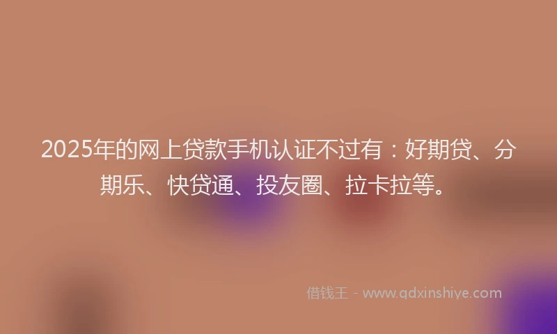 2025年的网上贷款手机认证不过有：好期贷、分期乐、快贷通、投友圈、拉卡拉等。
