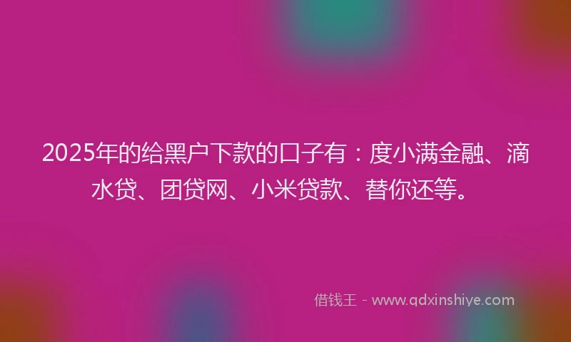 2025年的给黑户下款的口子有：度小满金融、滴水贷、团贷网、小米贷款、替你还等。