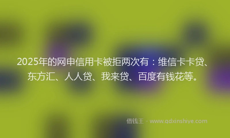 2025年的网申信用卡被拒两次有：维信卡卡贷、东方汇、人人贷、我来贷、百度有钱花等。