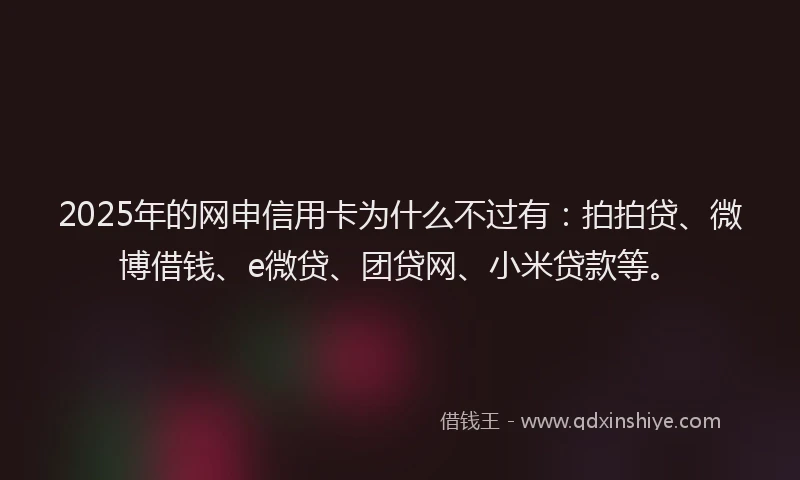 2025年的网申信用卡为什么不过有：拍拍贷、微博借钱、e微贷、团贷网、小米贷款等。