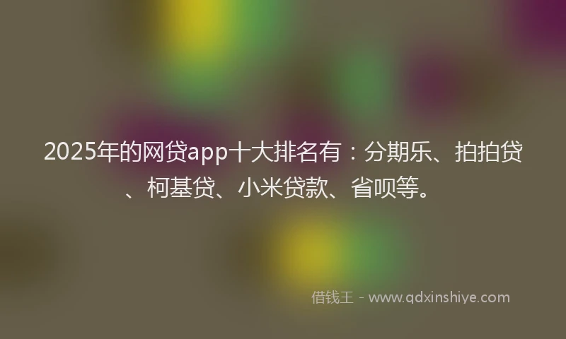 2025年的网贷app十大排名有：分期乐、拍拍贷、柯基贷、小米贷款、省呗等。