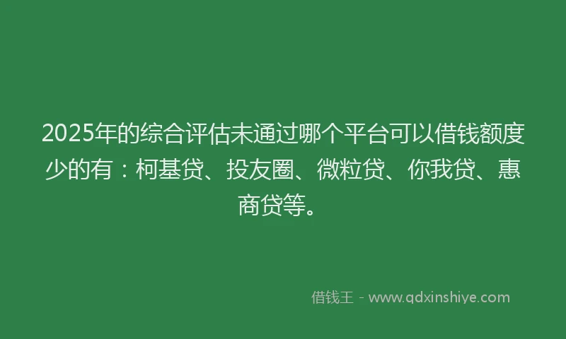 2025年的综合评估未通过哪个平台可以借钱额度少的有：柯基贷、投友圈、微粒贷、你我贷、惠商贷等。