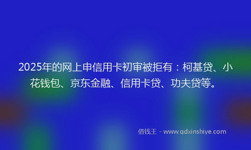 2025年的网上申信用卡初审被拒有：柯基贷、小花钱包、京东金融、信用卡贷、功夫贷等。