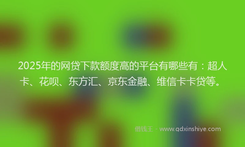 2025年的网贷下款额度高的平台有哪些有：超人卡、花呗、东方汇、京东金融、维信卡卡贷等。