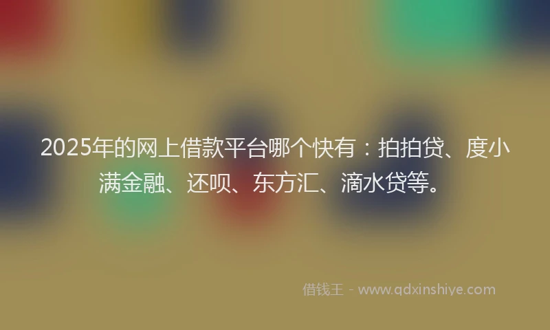2025年的网上借款平台哪个快有：拍拍贷、度小满金融、还呗、东方汇、滴水贷等。
