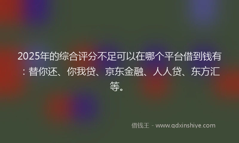 2025年的综合评分不足可以在哪个平台借到钱有：替你还、你我贷、京东金融、人人贷、东方汇等。