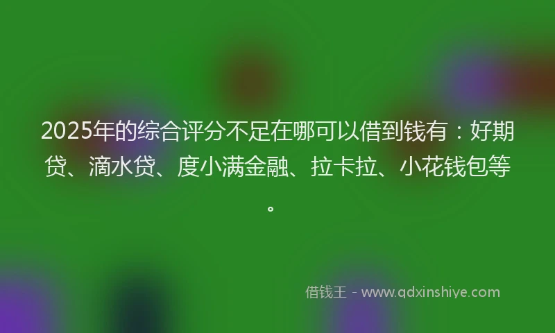 2025年的综合评分不足在哪可以借到钱有：好期贷、滴水贷、度小满金融、拉卡拉、小花钱包等。