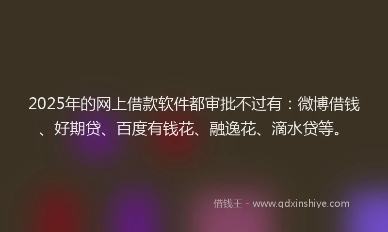2025年的网上借款软件都审批不过有：微博借钱、好期贷、百度有钱花、融逸花、滴水贷等。