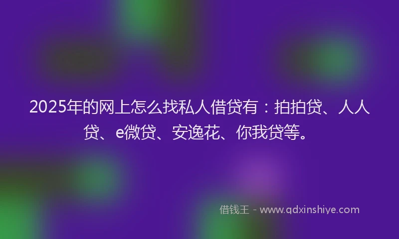 2025年的网上怎么找私人借贷有：拍拍贷、人人贷、e微贷、安逸花、你我贷等。