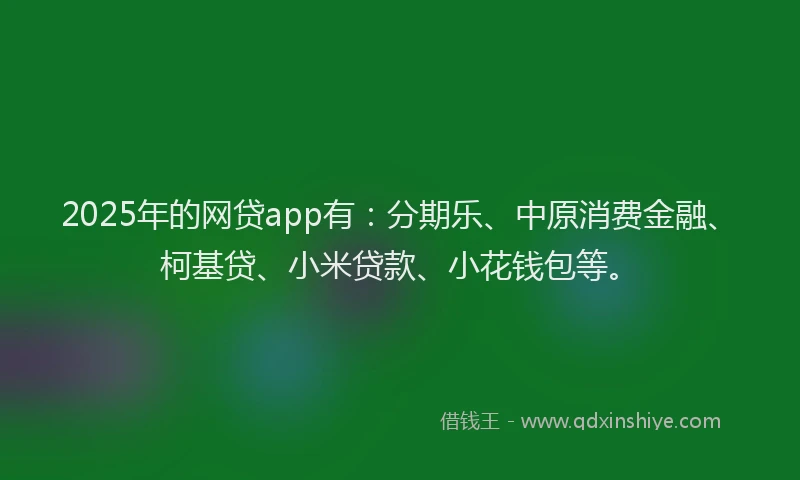 2025年的网贷app有：分期乐、中原消费金融、柯基贷、小米贷款、小花钱包等。