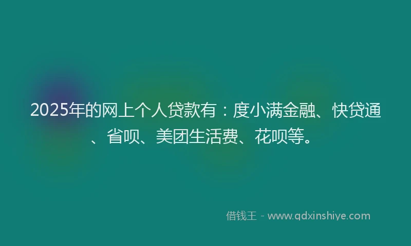 2025年的网上个人贷款有：度小满金融、快贷通、省呗、美团生活费、花呗等。