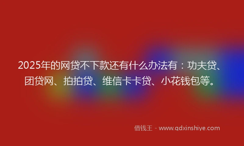 2025年的网贷不下款还有什么办法有：功夫贷、团贷网、拍拍贷、维信卡卡贷、小花钱包等。