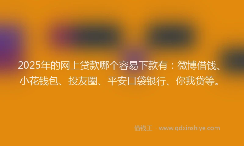 2025年的网上贷款哪个容易下款有：微博借钱、小花钱包、投友圈、平安口袋银行、你我贷等。