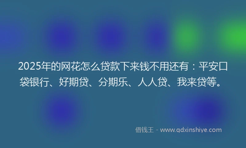 2025年的网花怎么贷款下来钱不用还有：平安口袋银行、好期贷、分期乐、人人贷、我来贷等。