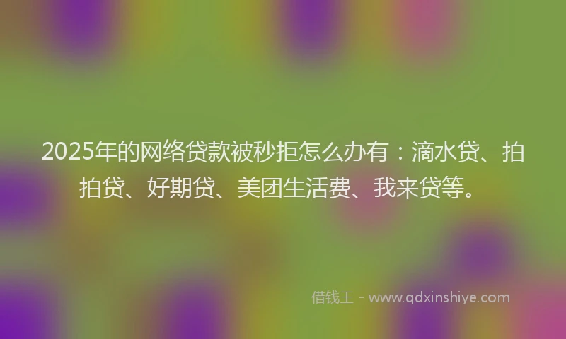 2025年的网络贷款被秒拒怎么办有：滴水贷、拍拍贷、好期贷、美团生活费、我来贷等。