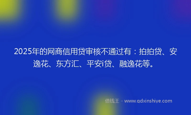 2025年的网商信用贷审核不通过有：拍拍贷、安逸花、东方汇、平安i贷、融逸花等。