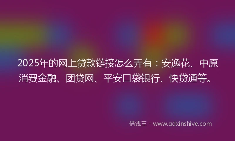2025年的网上贷款链接怎么弄有：安逸花、中原消费金融、团贷网、平安口袋银行、快贷通等。