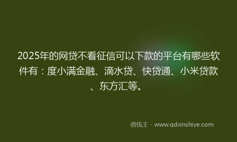 2025年的网贷不看征信可以下款的平台有哪些软件有：度小满金融、滴水贷、快贷通、小米贷款、东方汇等。