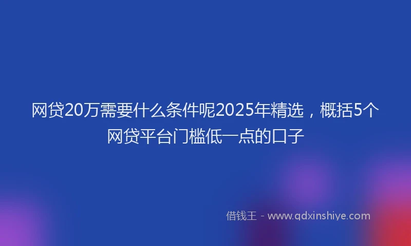 网贷20万需要什么条件呢2025年精选，概括5个网贷平台门槛低一点的口子
