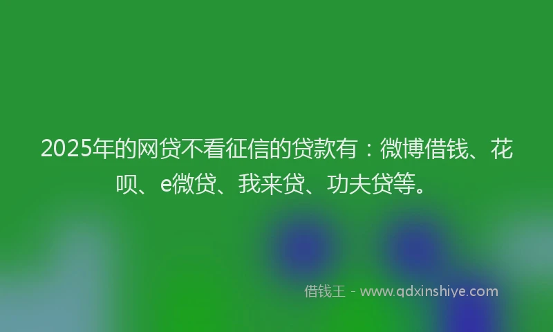 2025年的网贷不看征信的贷款有：微博借钱、花呗、e微贷、我来贷、功夫贷等。