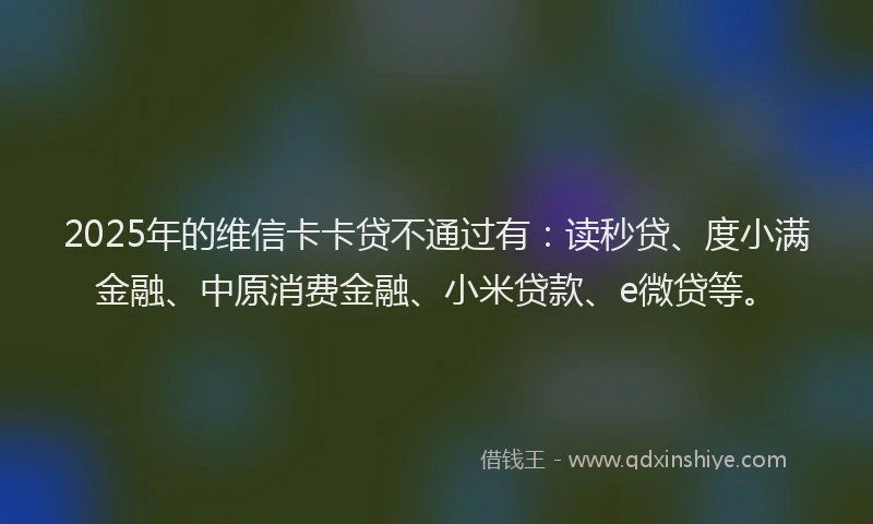 2025年的维信卡卡贷不通过有：读秒贷、度小满金融、中原消费金融、小米贷款、e微贷等。