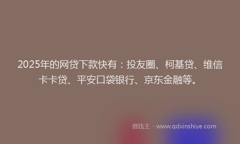 2025年的网贷下款快有：投友圈、柯基贷、维信卡卡贷、平安口袋银行、京东金融等。