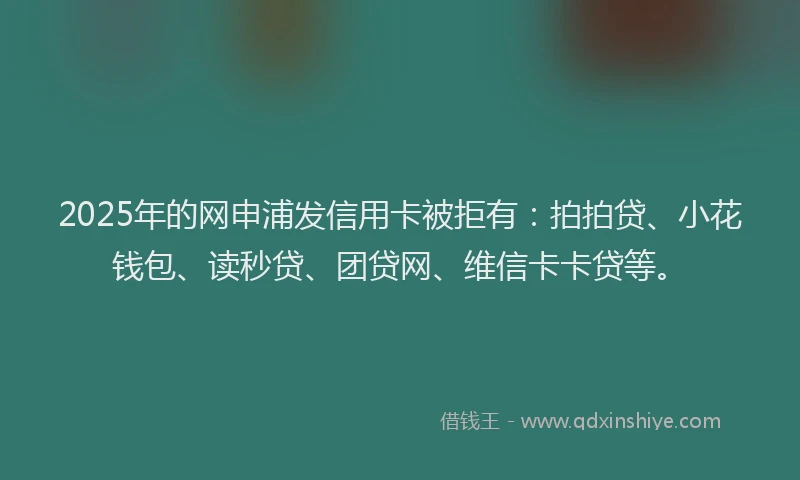 2025年的网申浦发信用卡被拒有：拍拍贷、小花钱包、读秒贷、团贷网、维信卡卡贷等。