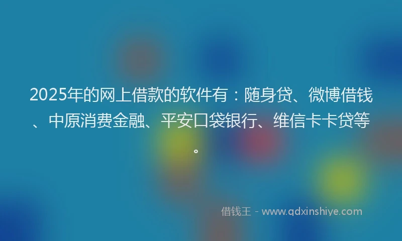 2025年的网上借款的软件有：随身贷、微博借钱、中原消费金融、平安口袋银行、维信卡卡贷等。