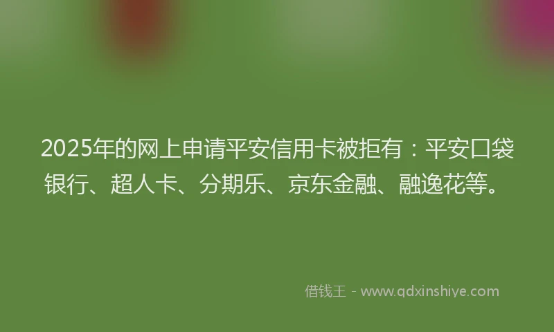 2025年的网上申请平安信用卡被拒有：平安口袋银行、超人卡、分期乐、京东金融、融逸花等。