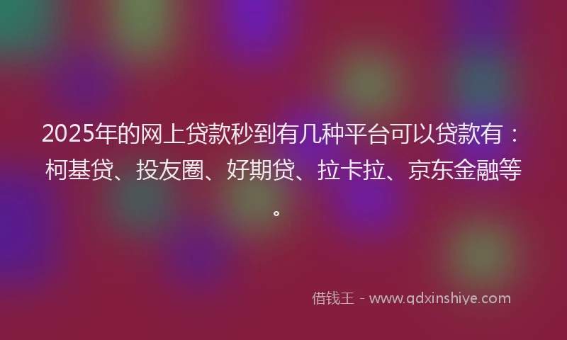2025年的网上贷款秒到有几种平台可以贷款有：柯基贷、投友圈、好期贷、拉卡拉、京东金融等。