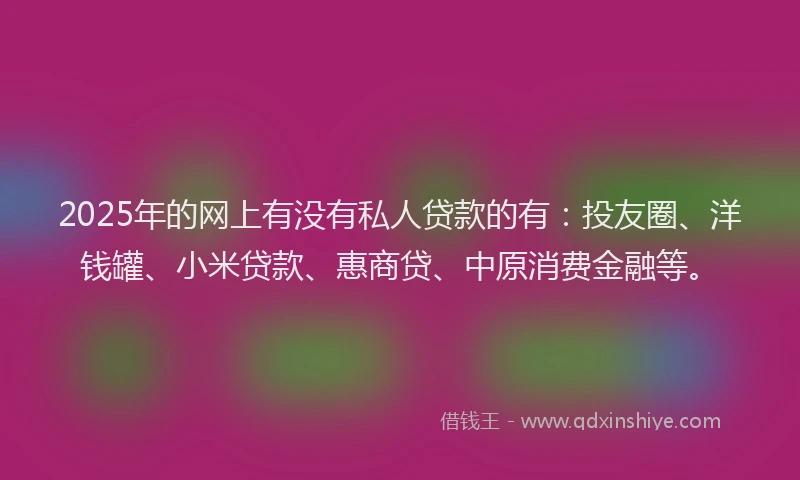 2025年的网上有没有私人贷款的有：投友圈、洋钱罐、小米贷款、惠商贷、中原消费金融等。