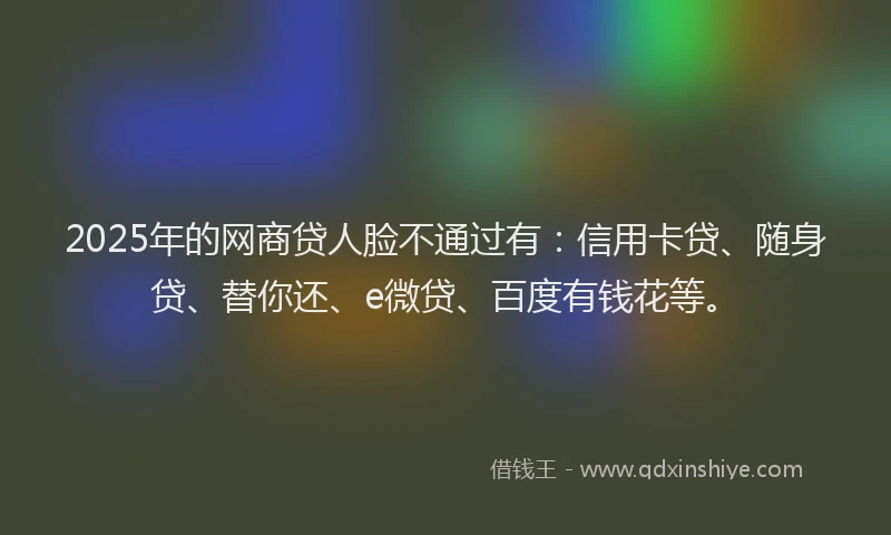 2025年的网商贷人脸不通过有：信用卡贷、随身贷、替你还、e微贷、百度有钱花等。